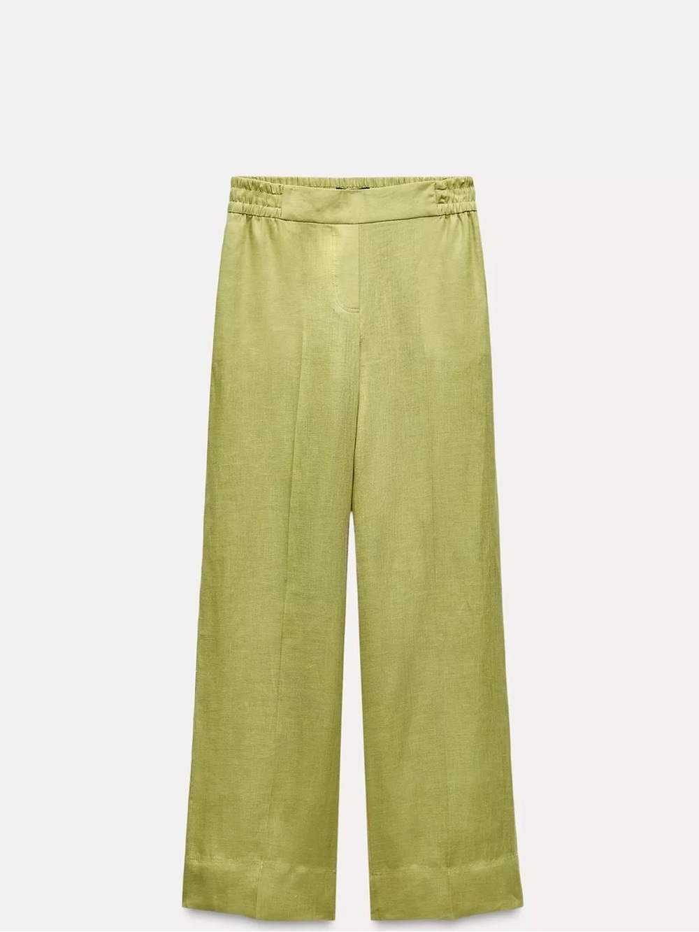 Zara Olive Green Linen Elastic-Waist Pants